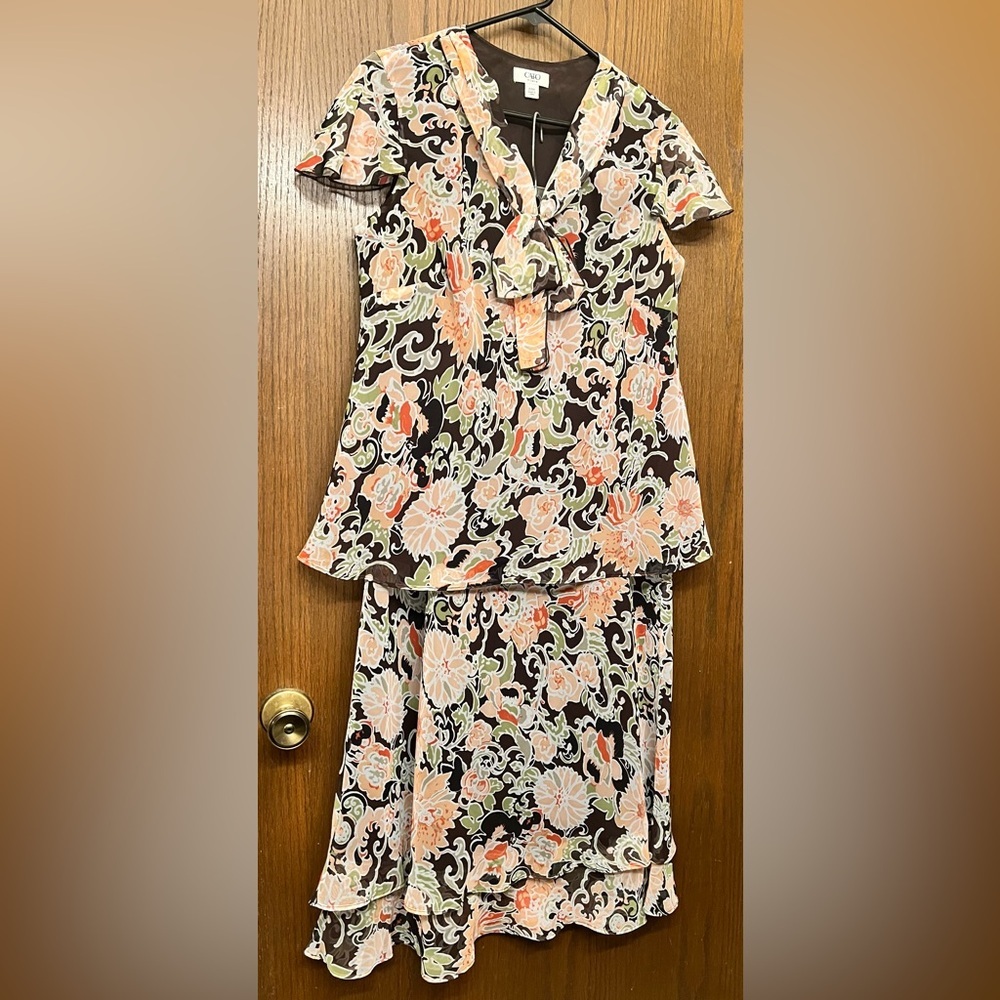 EUC Cato Brown & Coral Colored Floral Two-Piece Dress Set 14-16W - Picture 2 of 13
